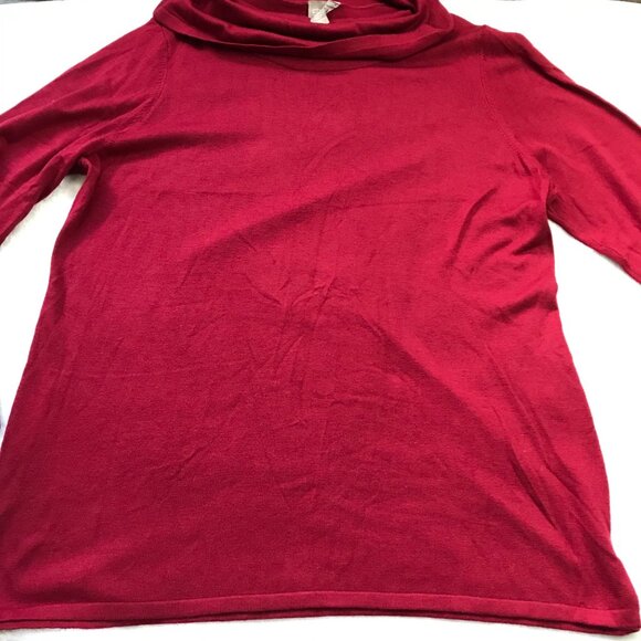 Chico's Cowl Neck Sweater Women's Size 2 (US 12) Long Sleeves Rayon Red Holiday - Picture 8 of 9